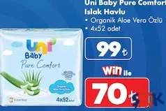 UNİ BABY PURE COMFORT ISLAK HAVLU ORGANİK ALOE VERA ÖZLÜ 4X52 ADET
